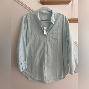 American Eagle Oversized Striped Button Down - Aqua/White